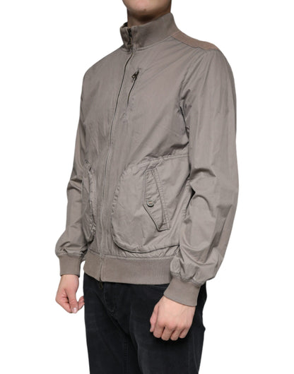 Chaqueta bomber de algodón marrón con cremallera completa y logotipo
