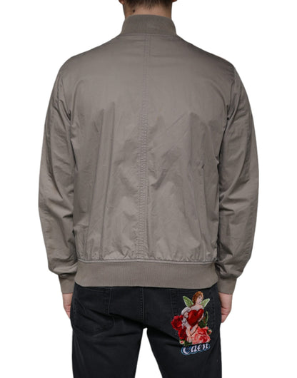 Chaqueta bomber de algodón marrón con cremallera completa y logotipo