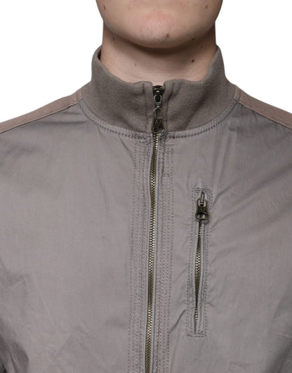 Chaqueta bomber de algodón marrón con cremallera completa y logotipo