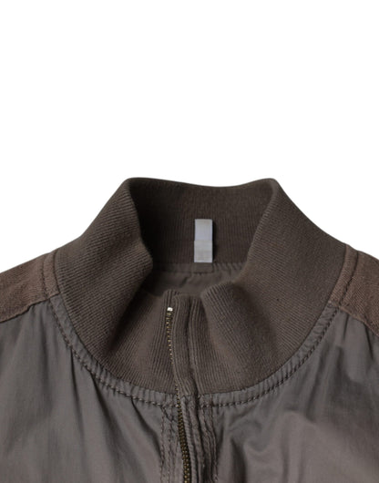 Chaqueta bomber de algodón marrón con cremallera completa y logotipo