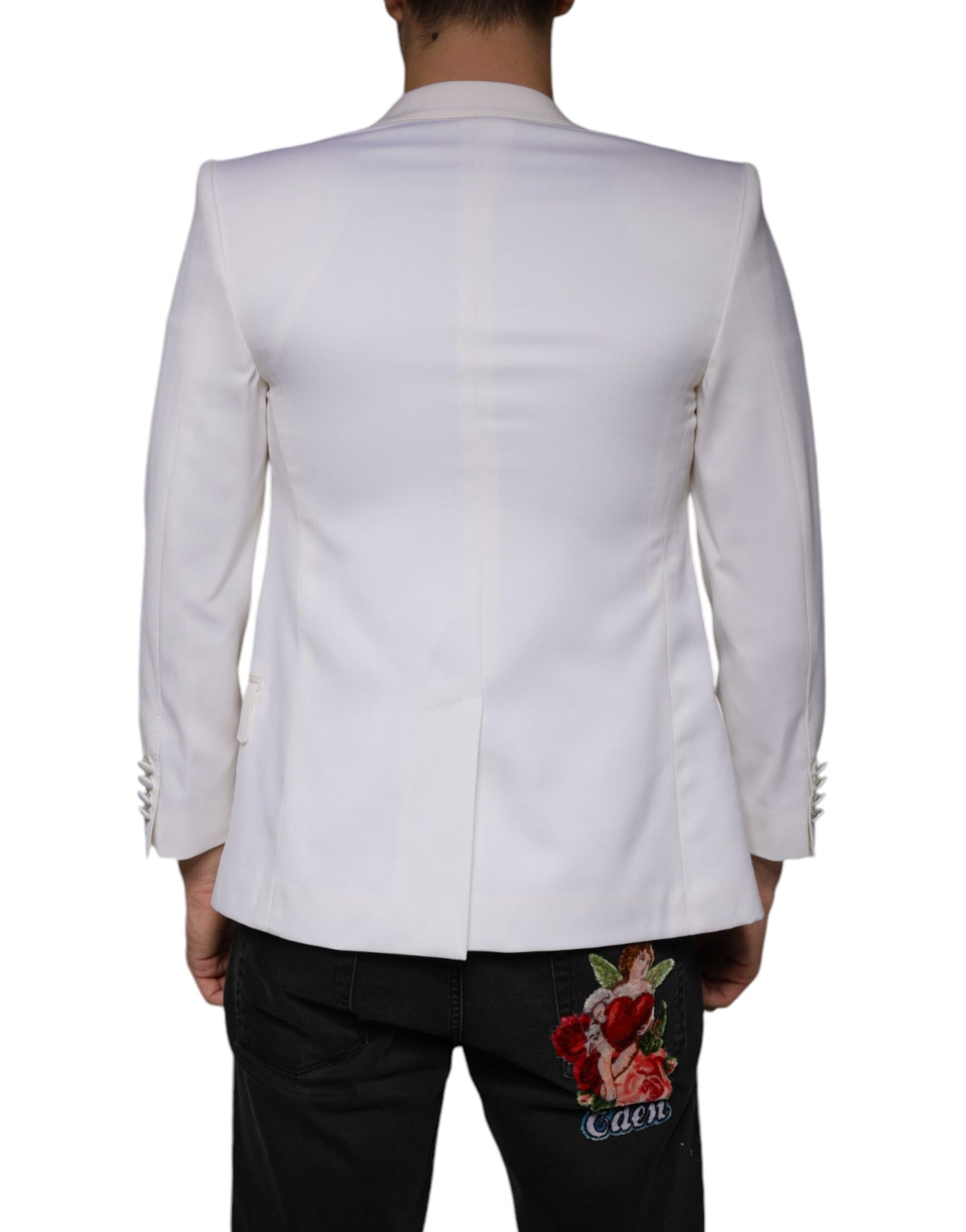 Blazer de vestir de lana color blanco roto con botonadura sencilla