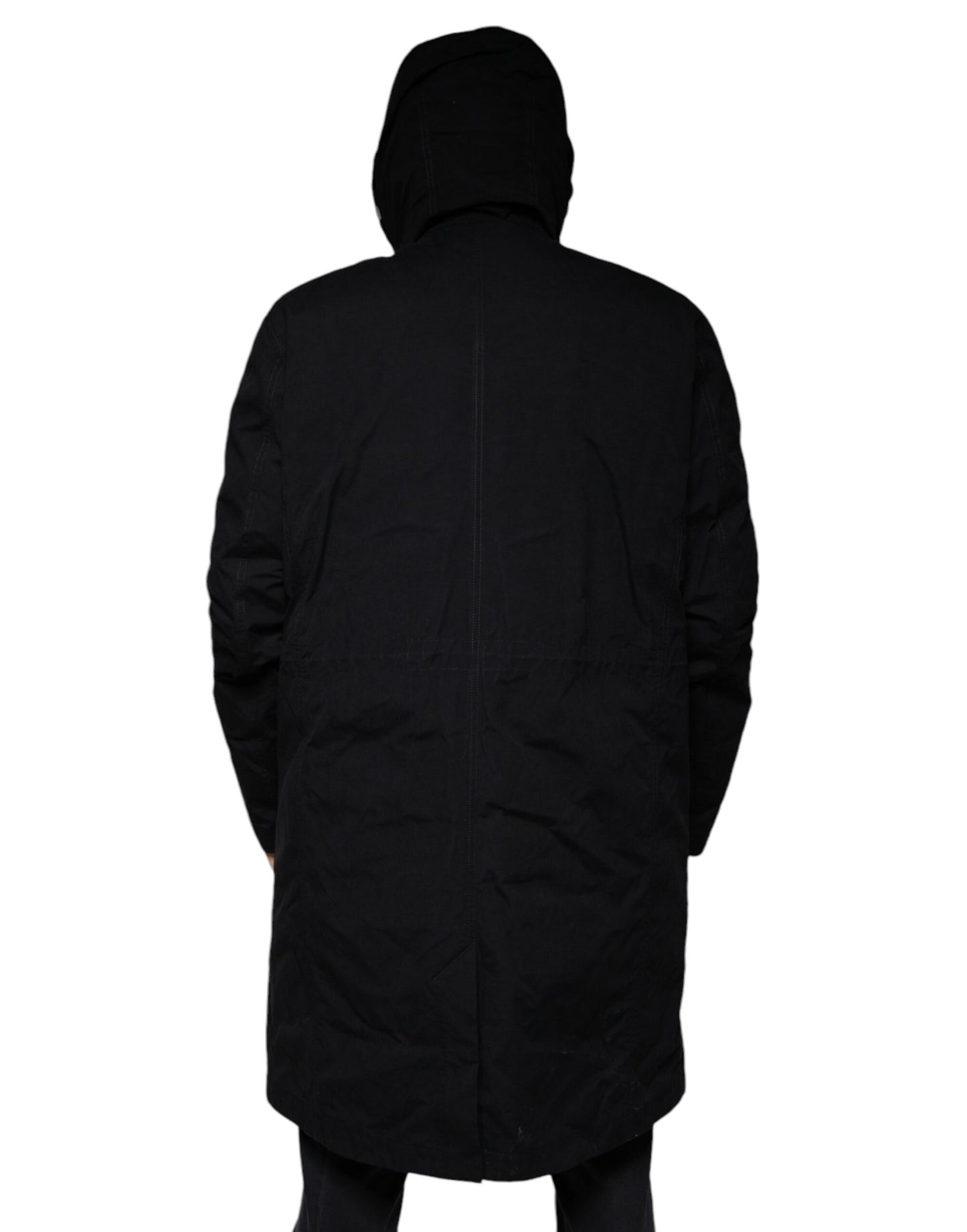 Chaqueta tipo gabardina de algodón tipo parka con capucha negra