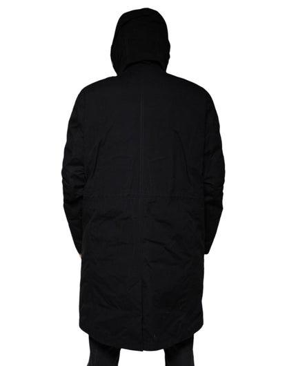 Chaqueta tipo gabardina de algodón tipo parka con capucha negra
