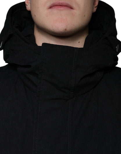 Chaqueta tipo gabardina de algodón tipo parka con capucha negra