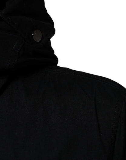 Chaqueta tipo gabardina de algodón tipo parka con capucha negra