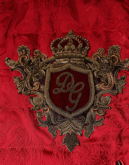Chaqueta bomber acolchada roja con logotipo de corona dorada