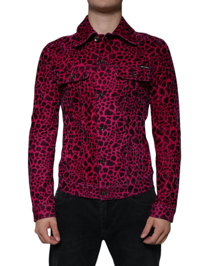 Chaqueta con cuello abotonado y estampado de leopardo fucsia