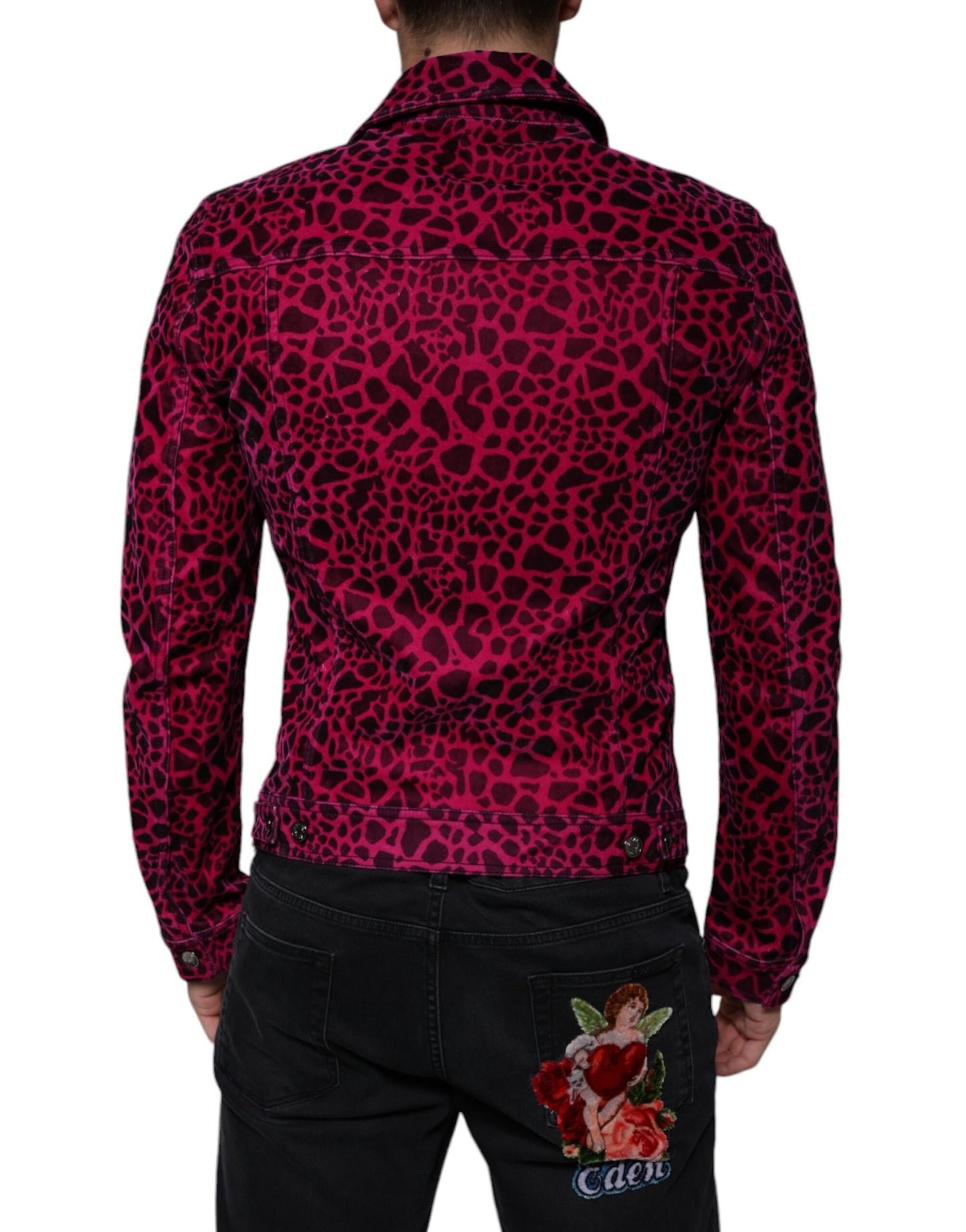 Chaqueta con cuello abotonado y estampado de leopardo fucsia
