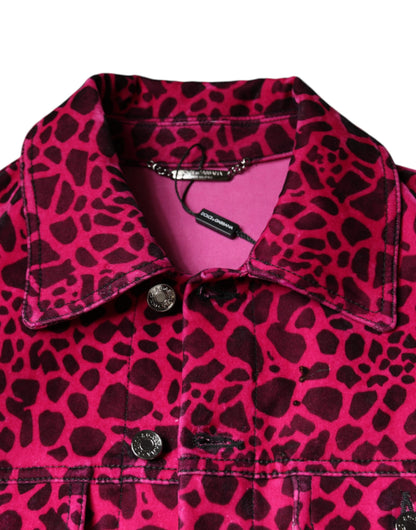 Chaqueta con cuello abotonado y estampado de leopardo fucsia