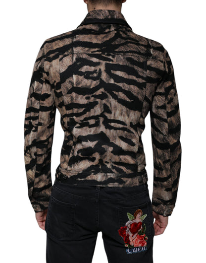 Chaqueta con cuello abotonado y estampado de tigre marrón