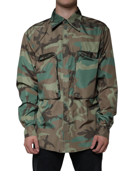 Camisa de botones de camuflaje multicolor
