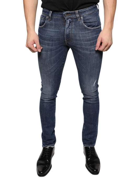 Vaqueros ajustados de algodón lavado azul oscuro