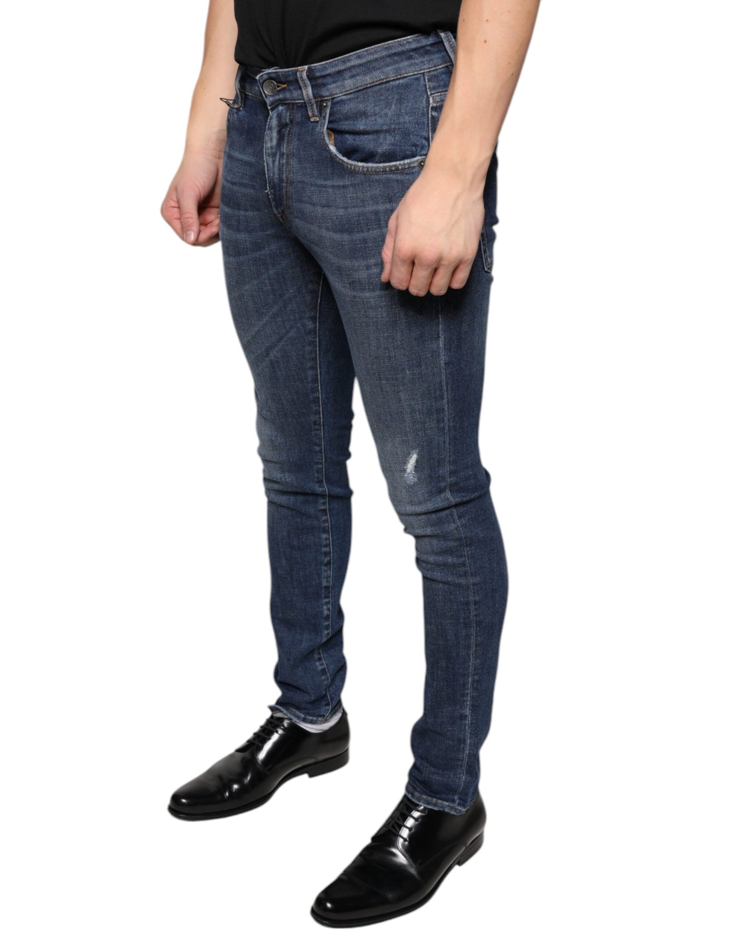 Vaqueros ajustados de algodón lavado azul oscuro