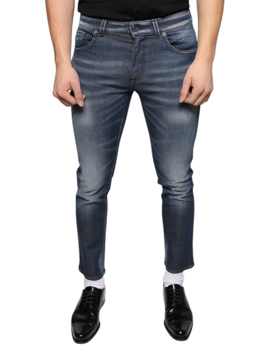 Vaqueros ajustados de algodón lavado azul oscuro