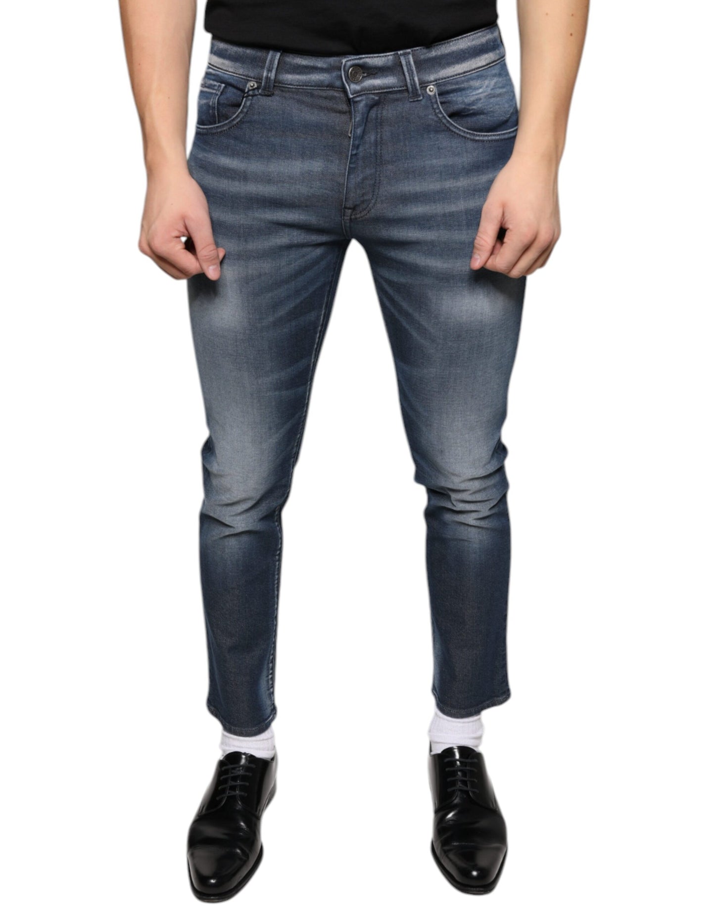 Vaqueros ajustados de algodón lavado azul oscuro
