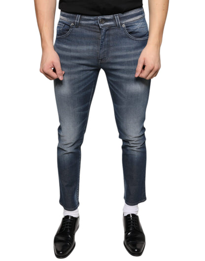 Vaqueros ajustados de algodón lavado azul oscuro