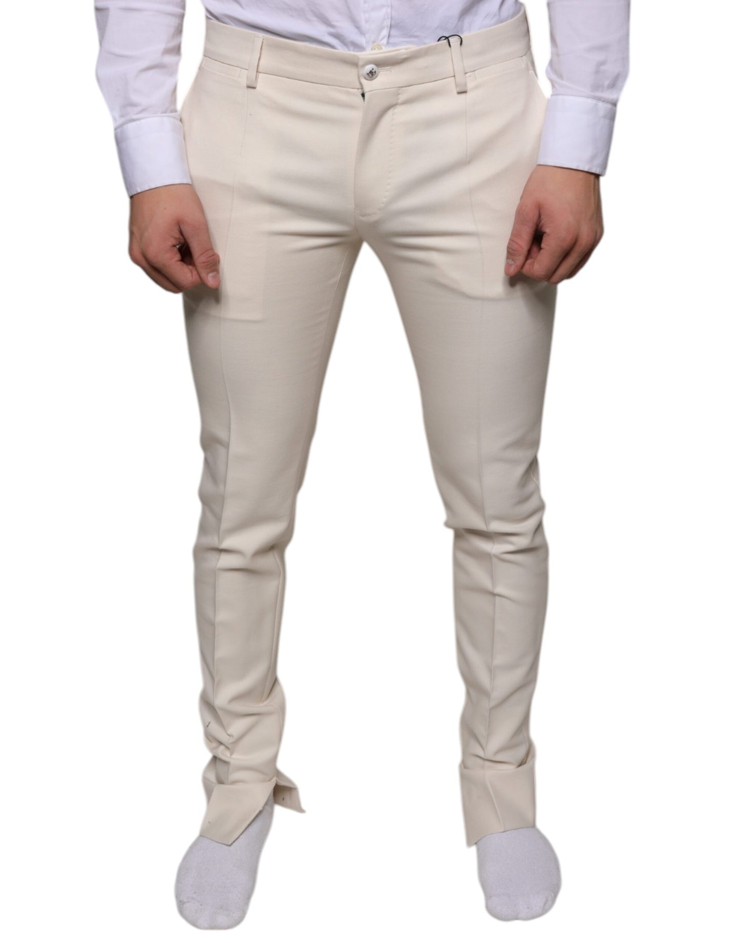 Pantalones pitillo de lana color blanco roto