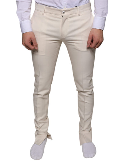 Pantalones pitillo de lana color blanco roto
