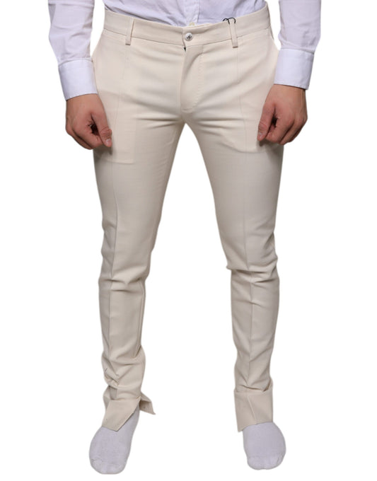 Pantalones pitillo de lana color blanco roto