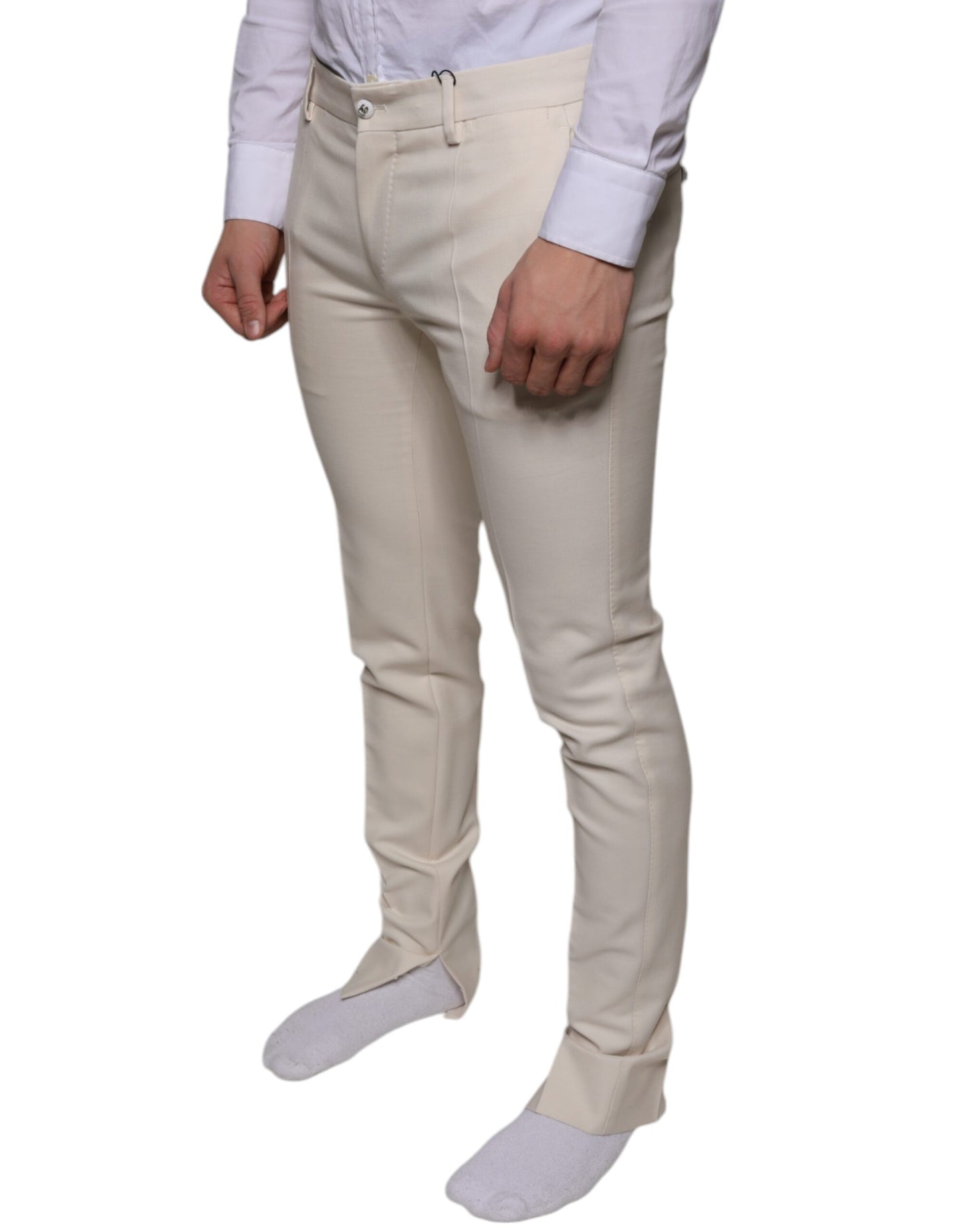Pantalones pitillo de lana color blanco roto