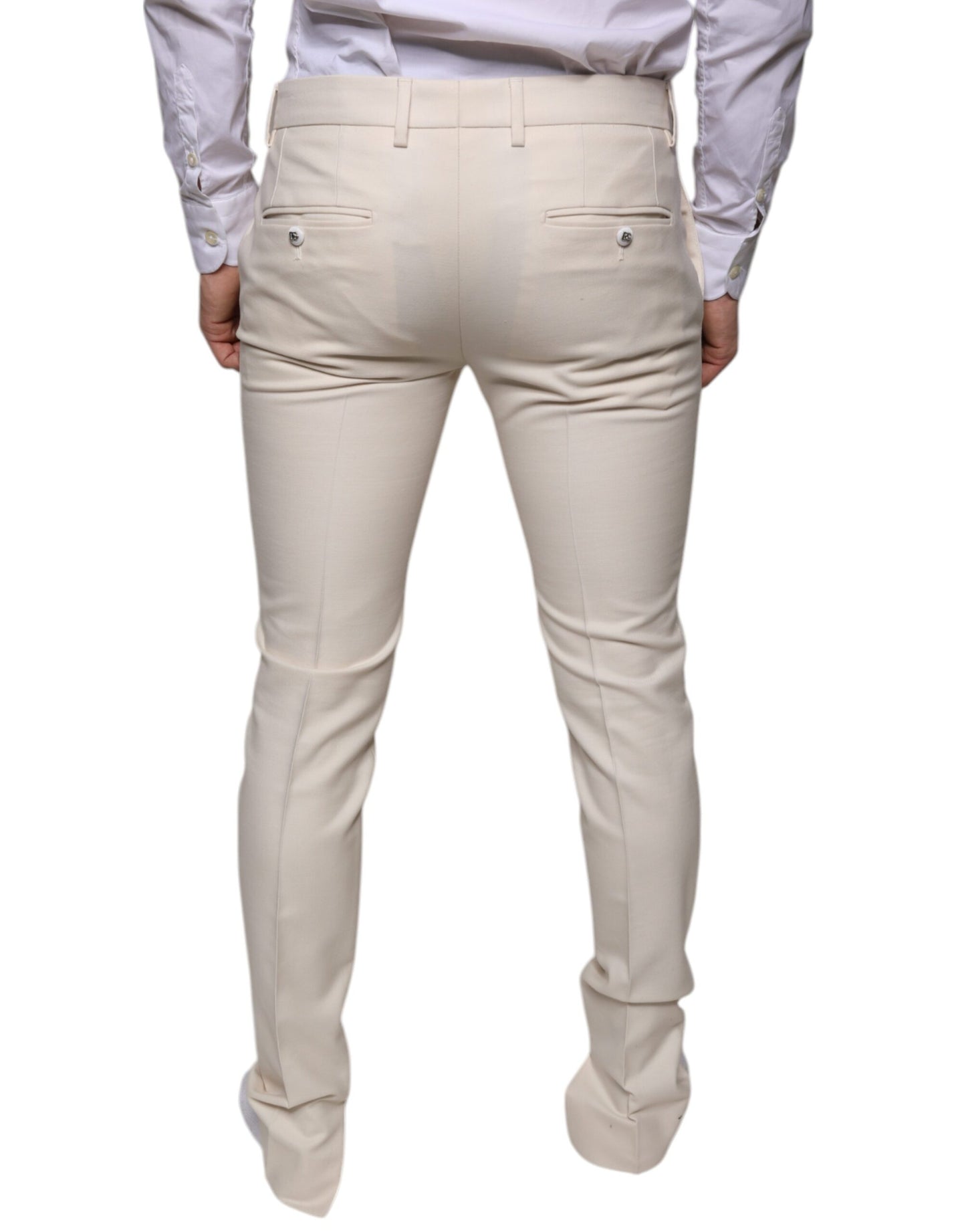 Pantalones pitillo de lana color blanco roto