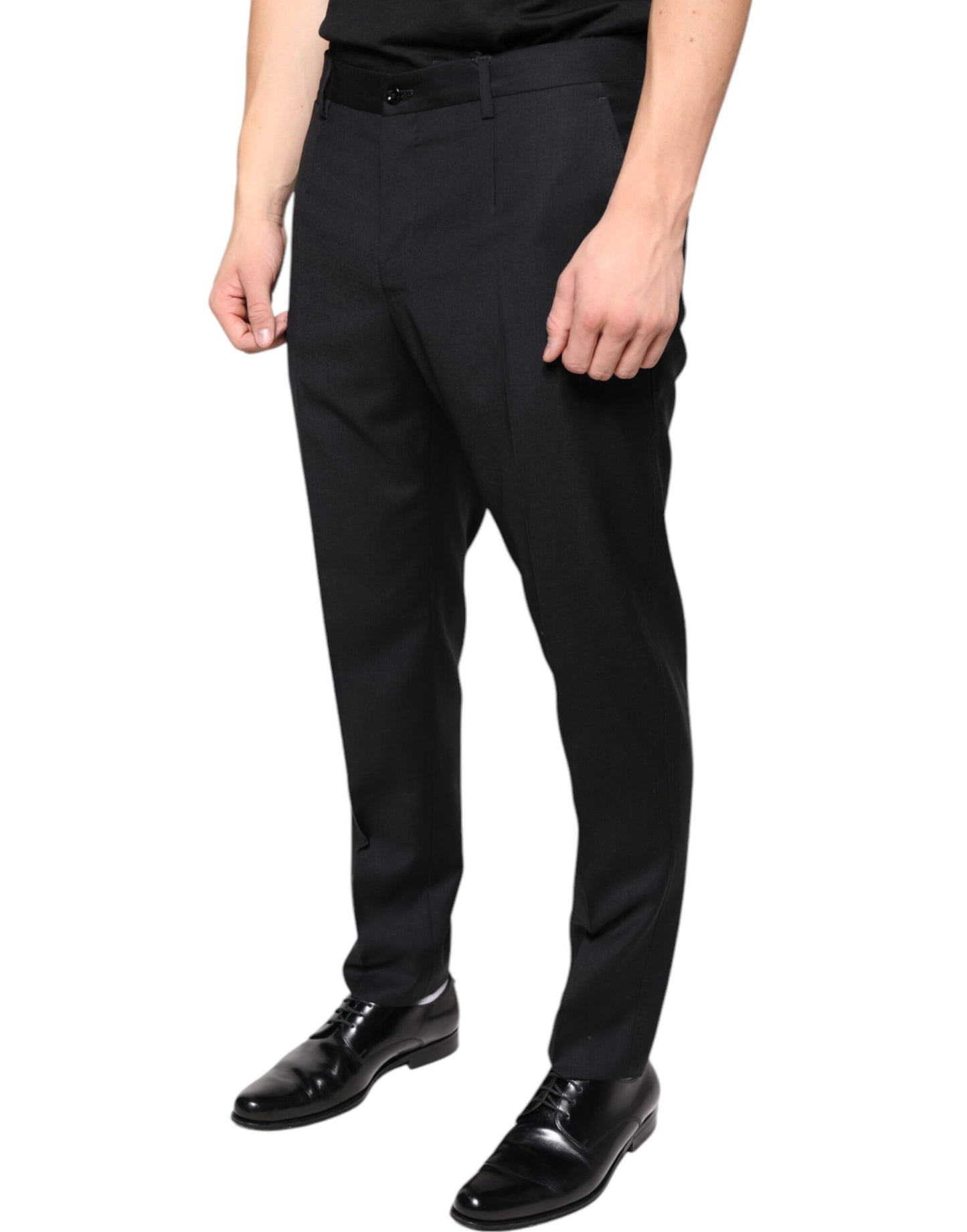 Pantalones de vestir ajustados de lana negra para hombre