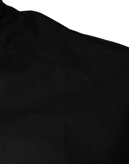 Camisa de vestir negra con bordado de corona de rey dorada