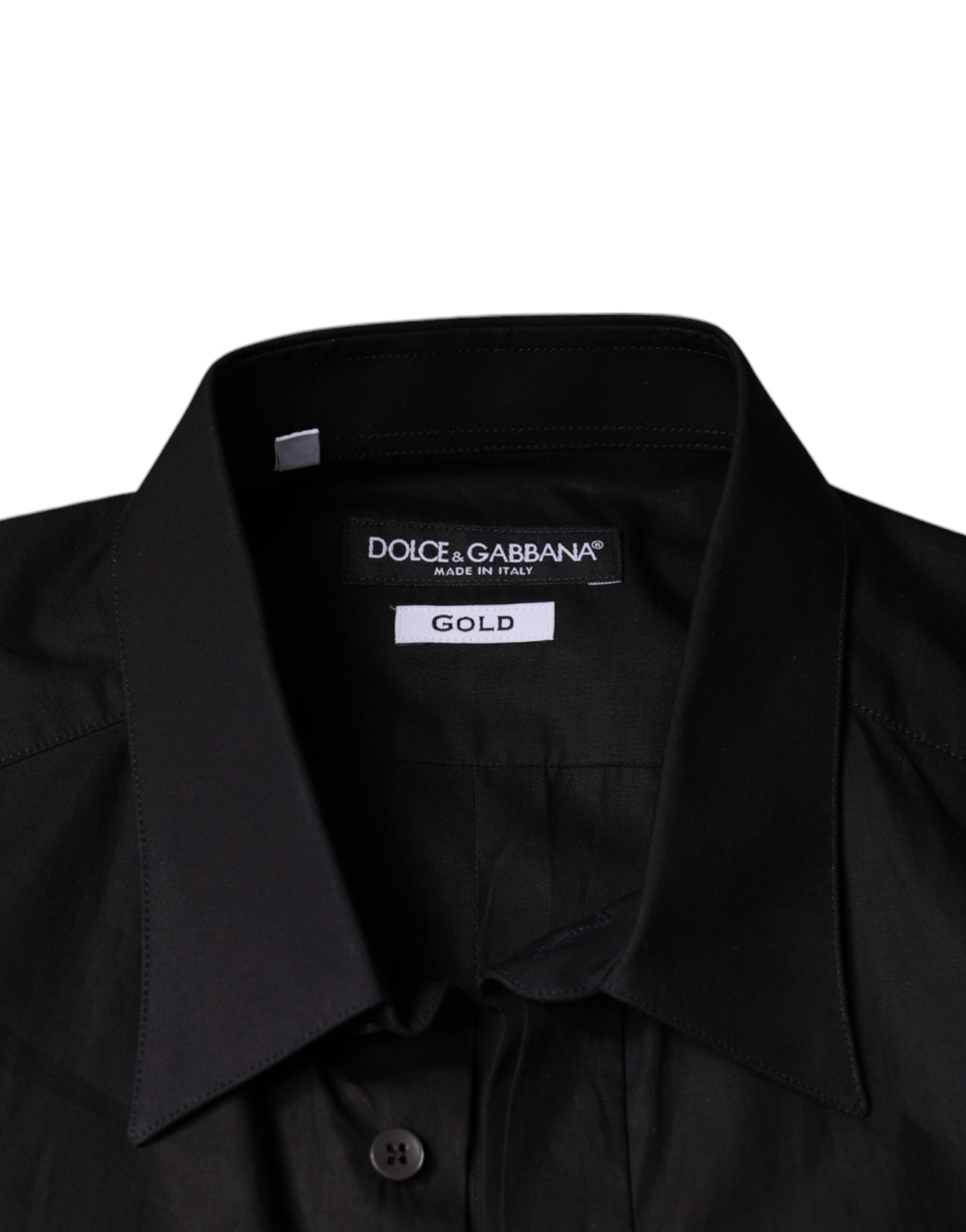 Camisa de vestir negra con bordado de corona de rey dorada