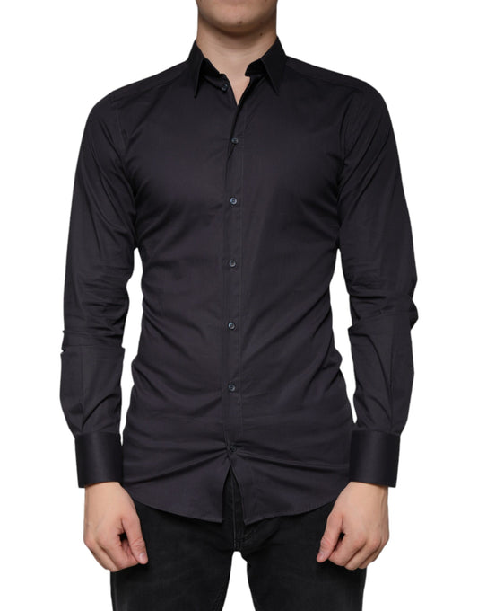 Vestido elástico de algodón negro con camisa formal dorada