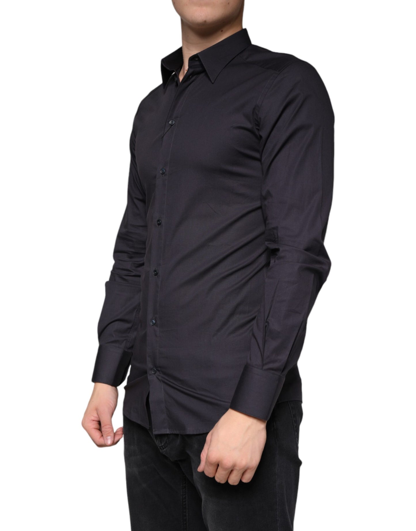 Vestido elástico de algodón negro con camisa formal dorada