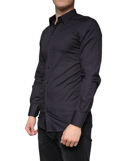 Vestido elástico de algodón negro con camisa formal dorada