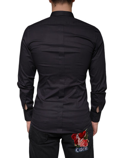 Vestido elástico de algodón negro con camisa formal dorada