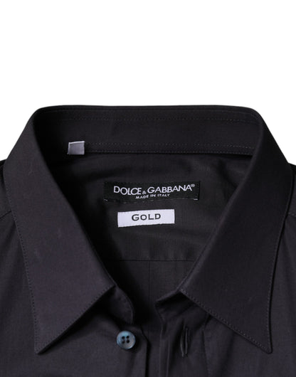 Vestido elástico de algodón negro con camisa formal dorada