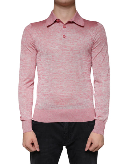 Polo de manga larga de poliéster rosa para hombre