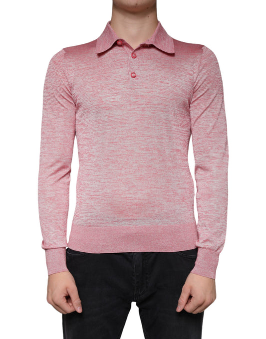 Polo de manga larga de poliéster rosa para hombre