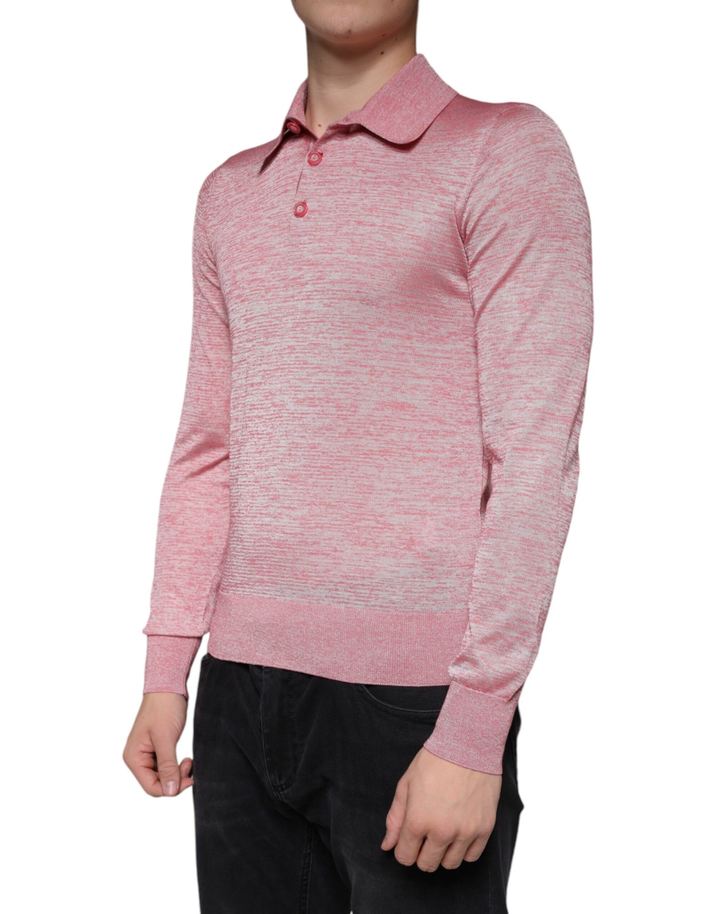 Polo de manga larga de poliéster rosa para hombre