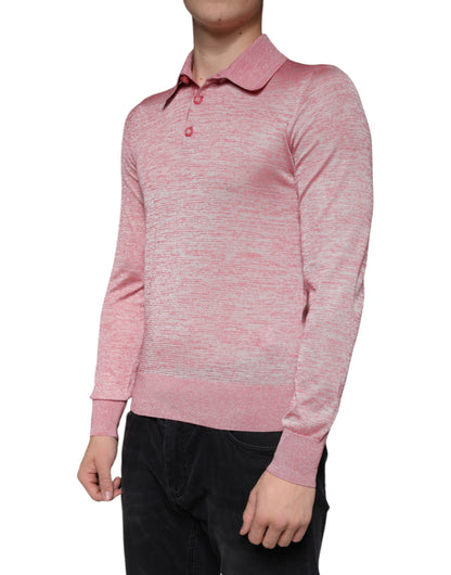 Polo de manga larga de poliéster rosa para hombre