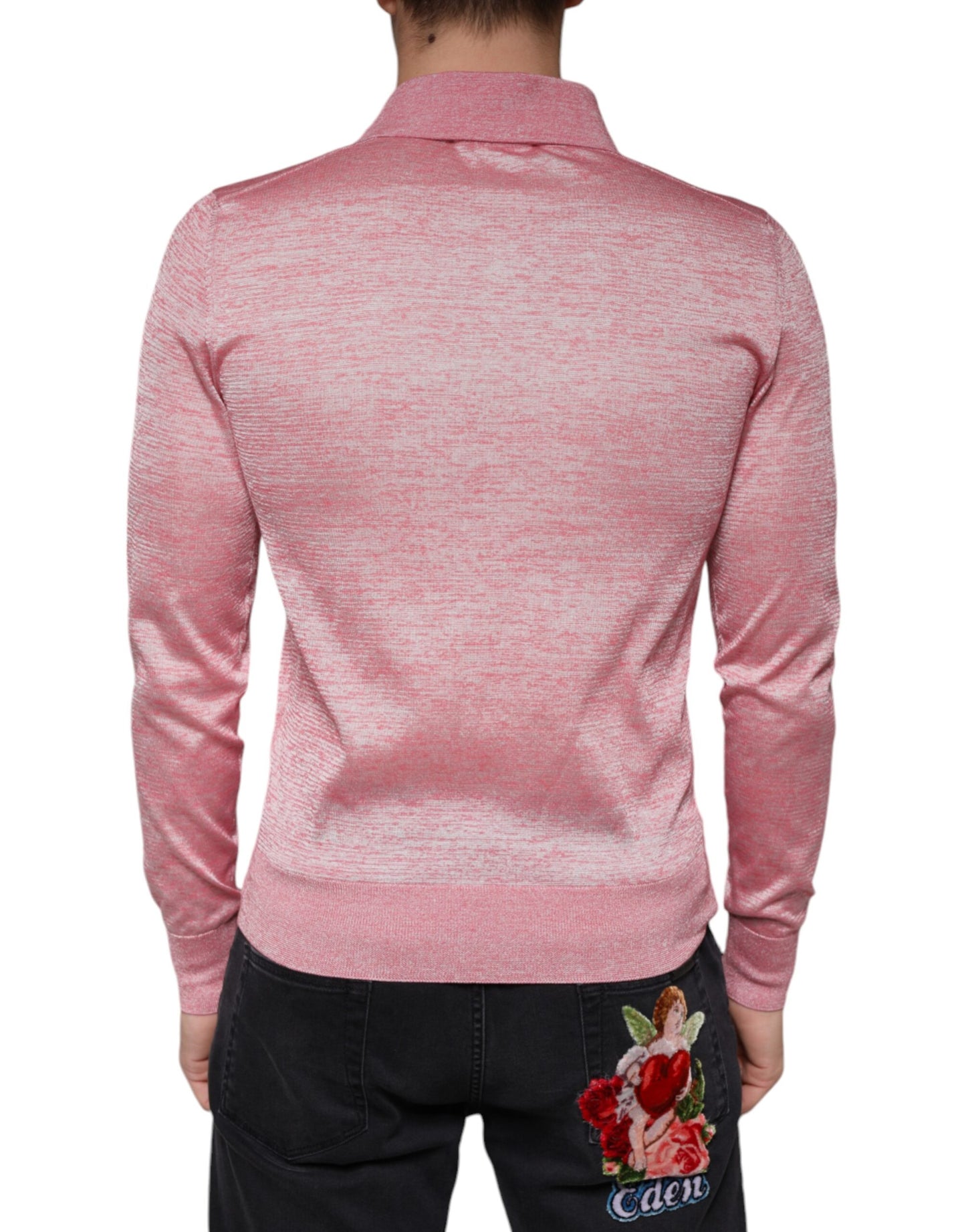 Polo de manga larga de poliéster rosa para hombre