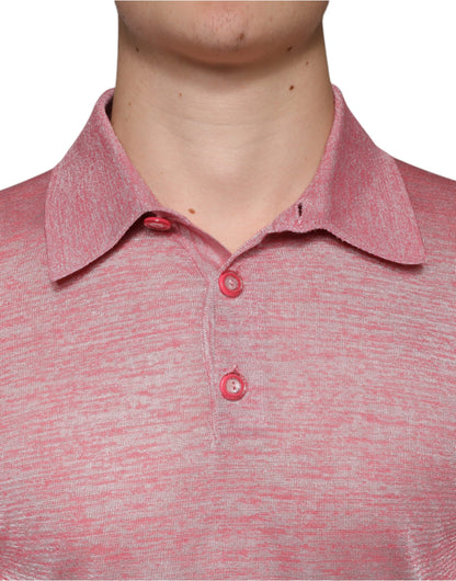 Polo de manga larga de poliéster rosa para hombre