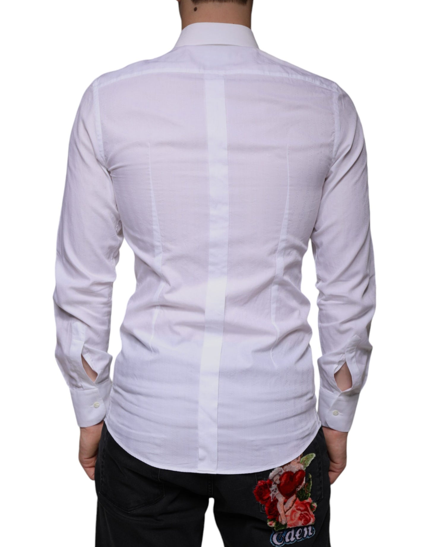 Camisa formal de algodón blanco para hombre, color dorado