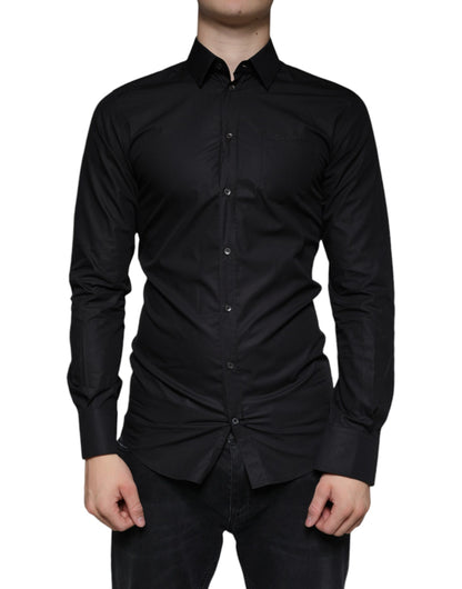 Vestido elástico de algodón negro con camisa formal dorada