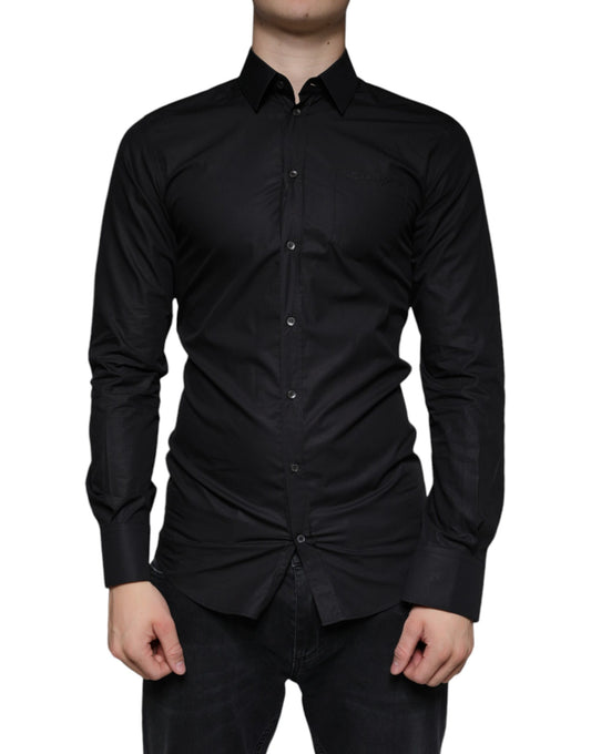 Vestido elástico de algodón negro con camisa formal dorada