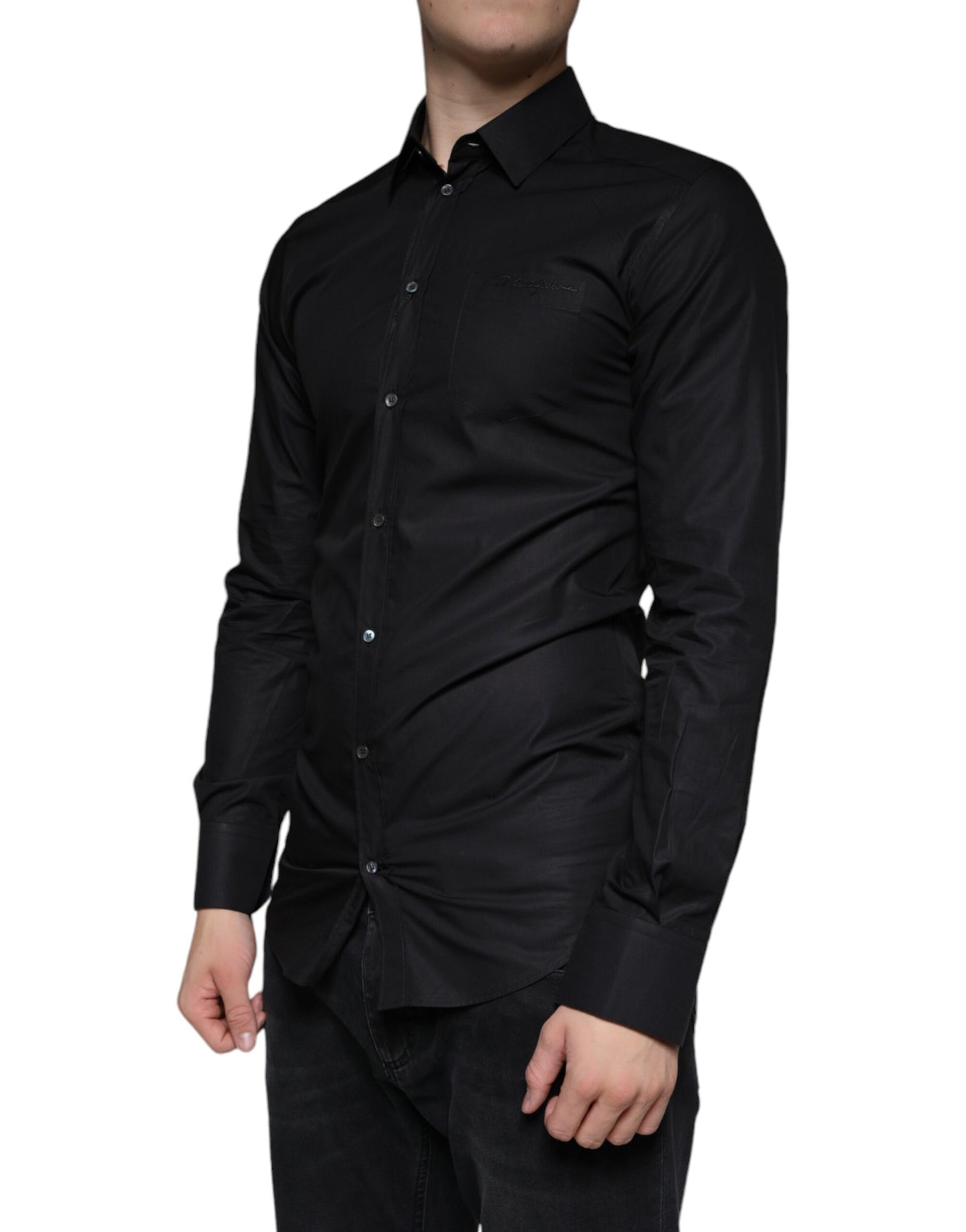Vestido elástico de algodón negro con camisa formal dorada