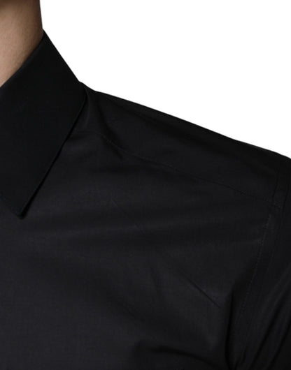 Vestido elástico de algodón negro con camisa formal dorada