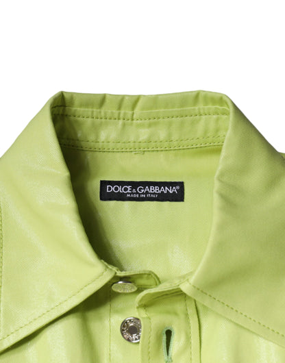 Camisa de algodón verde con cuello y botones para hombre