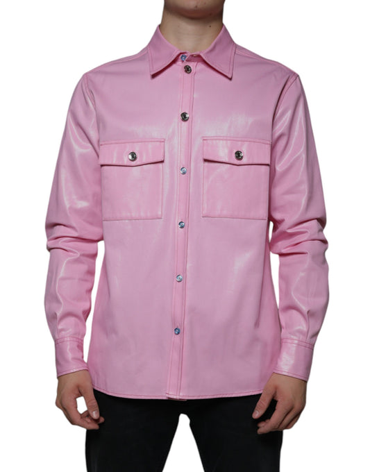 Camisa de algodón rosa con cuello y botones