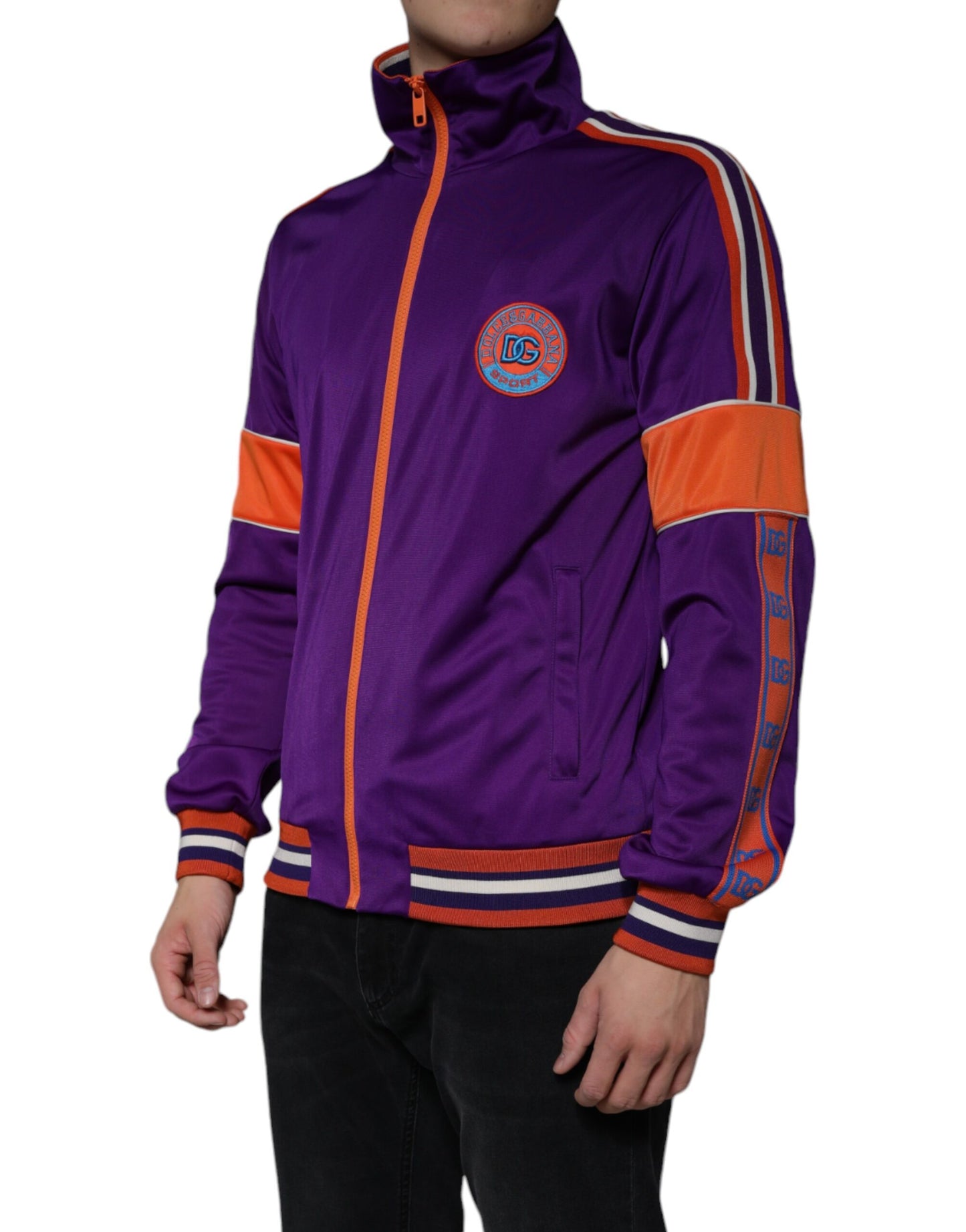Suéter morado de poliéster con cremallera completa y manga larga