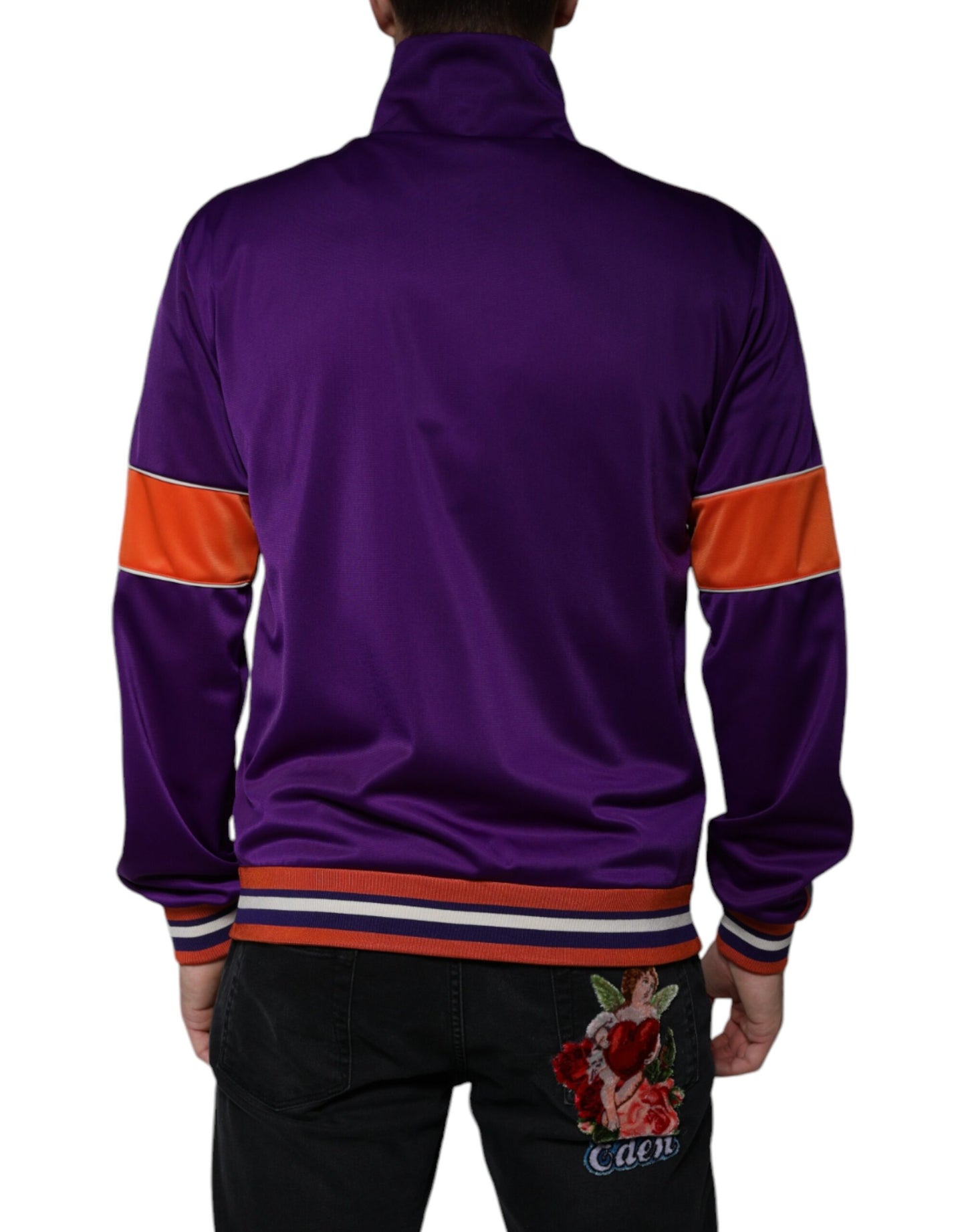 Suéter morado de poliéster con cremallera completa y manga larga