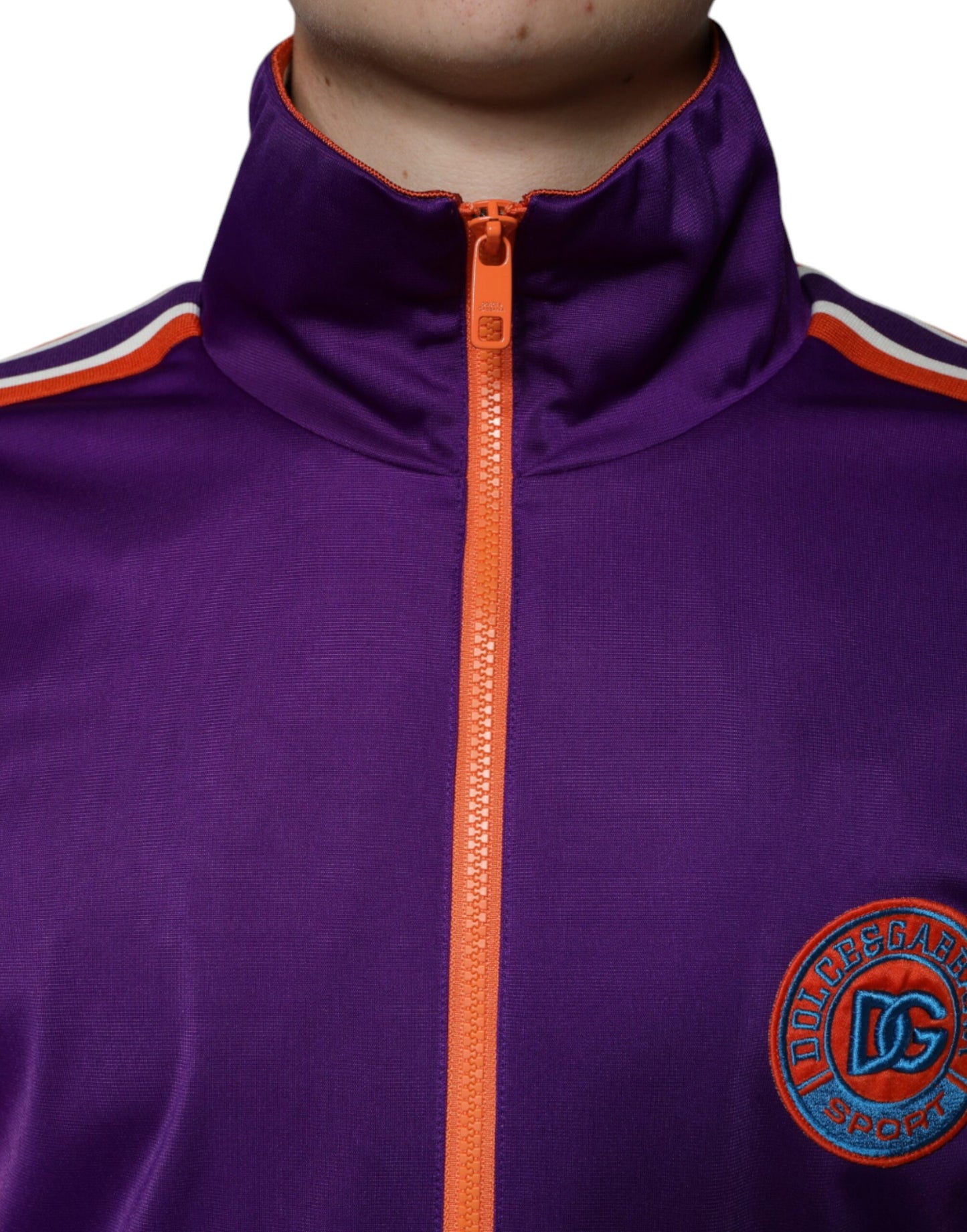 Suéter morado de poliéster con cremallera completa y manga larga