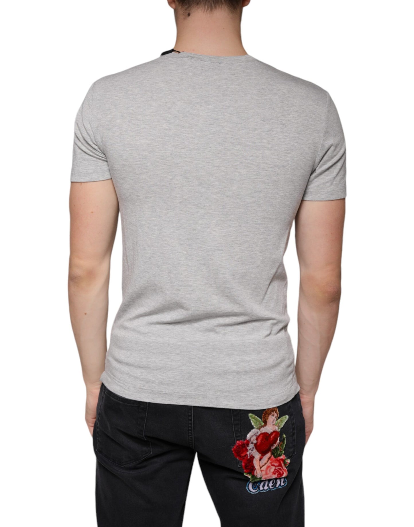 Camiseta de manga corta con cuello redondo y estampado de logotipo gris